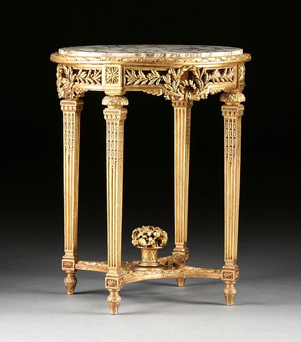 A LOUIS XVI STYLE MARBLE TOPPED AND