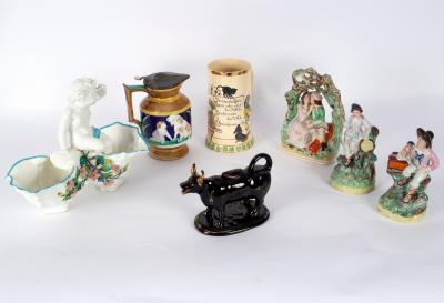 A lustreware cow creamer and cover,