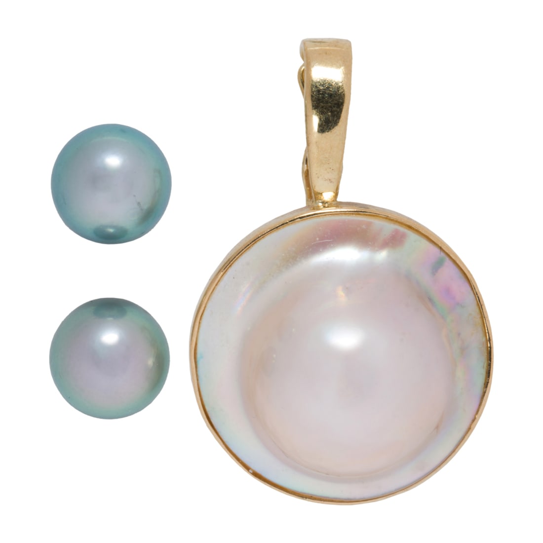 A MABE CULTURED PEARL AND 14K