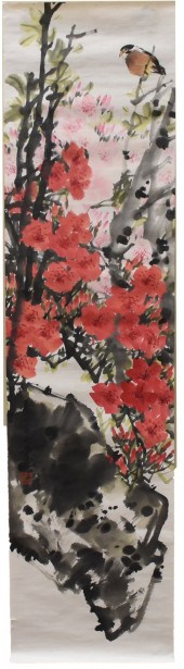 A MAGPIE & AZALEA PAINTING BY:
