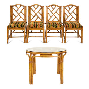 A Maguire Rattan Table and Four