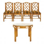 A Maguire Rattan Table and Fou