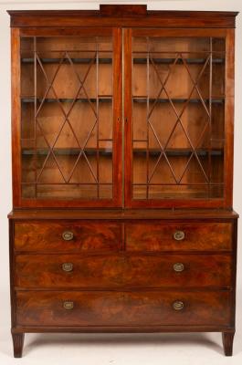 A mahogany bookcase on chest,