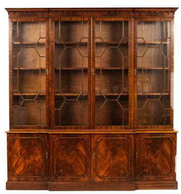 A mahogany breakfront bookcase, the