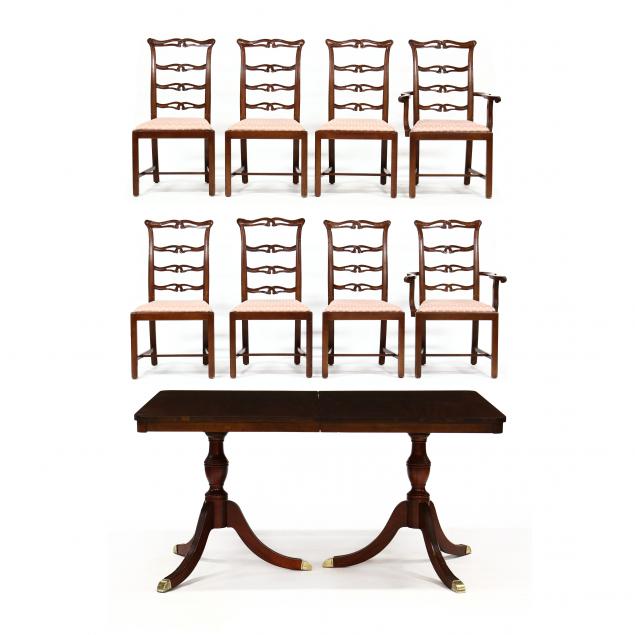 A MAHOGANY DOUBLE PEDESTAL DINING