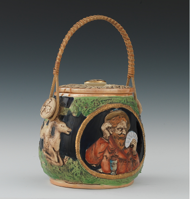 A Majolica Biscuit Barrel With