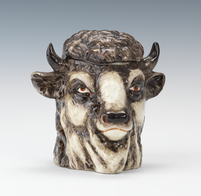 A Majolica Bison Head Humidor