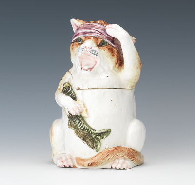 A Majolica Figural Cat Humidor