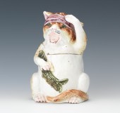 A Majolica Figural Cat Humidor