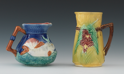 A Majolica Floral Cream Jug and a
