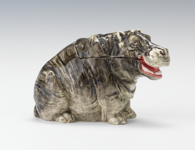 A Majolica Hippo Tobacco Humidor