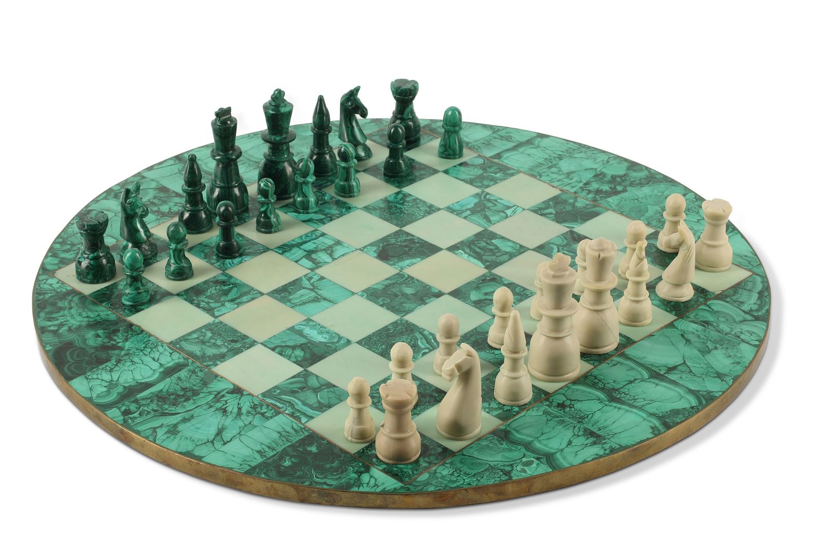 A MALACHITE, AND STONE CHESS SET
