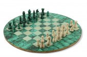 A MALACHITE, AND STONE CHESS S