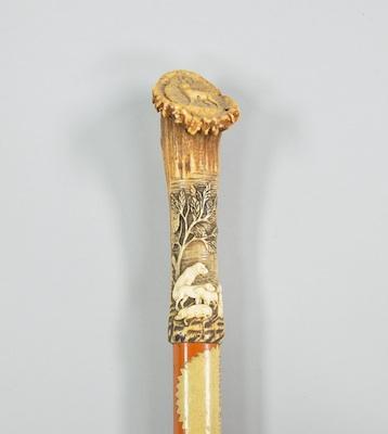 A Mallacca Stick with a Carved Buck