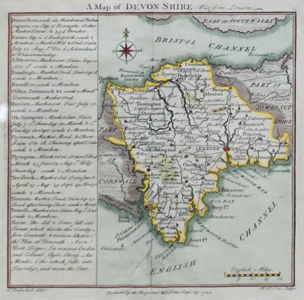A MAP OF DEVON SHIRE, WEST FROM