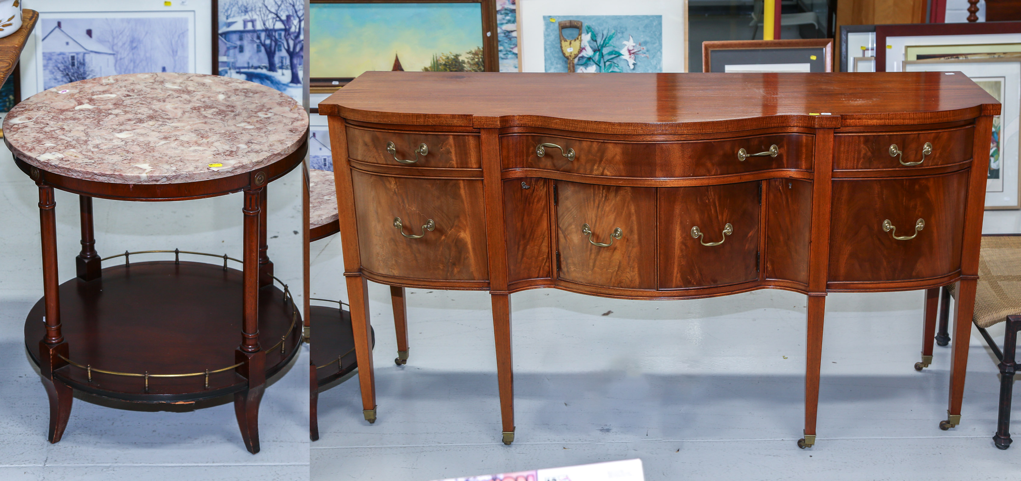 A MARBLE TOP ROUND TABLE &
