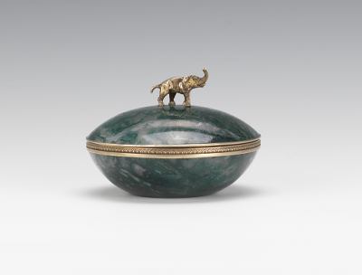 A Marked Faberge Moss Agate Box