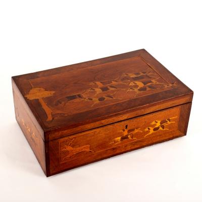 A marquetry workbox inlaid a