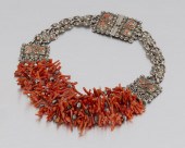 A MATL SILVER AND CORAL NECKLA