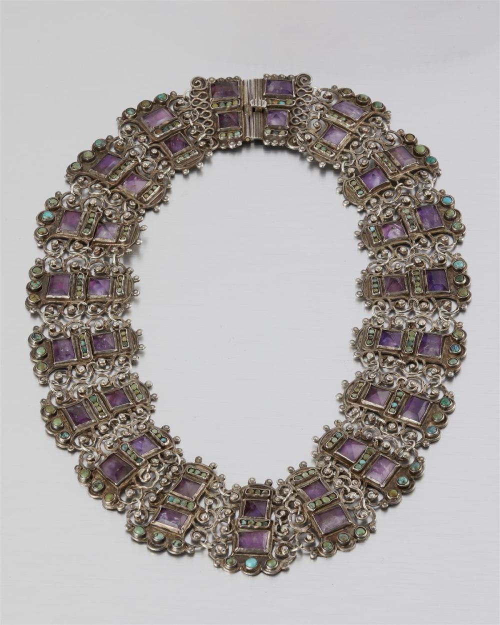 A MATL SILVER AND GEM-SET COLLAR