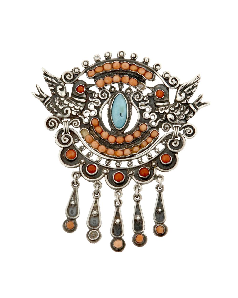 A MATL SILVER PENDANT/BROOCHA