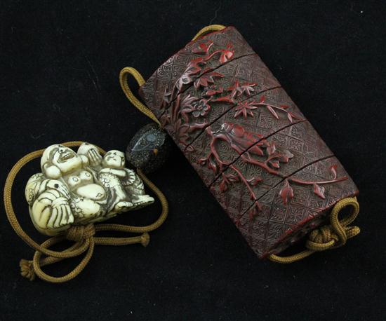A Meiji period four-case carved