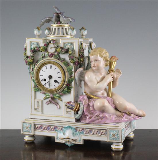 A Meissen figural mantel clock 19th