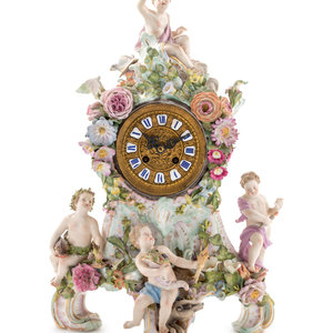 A Meissen Porcelain Mantel Clock