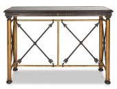 A METAL AND BRASS CONSOLE TABL