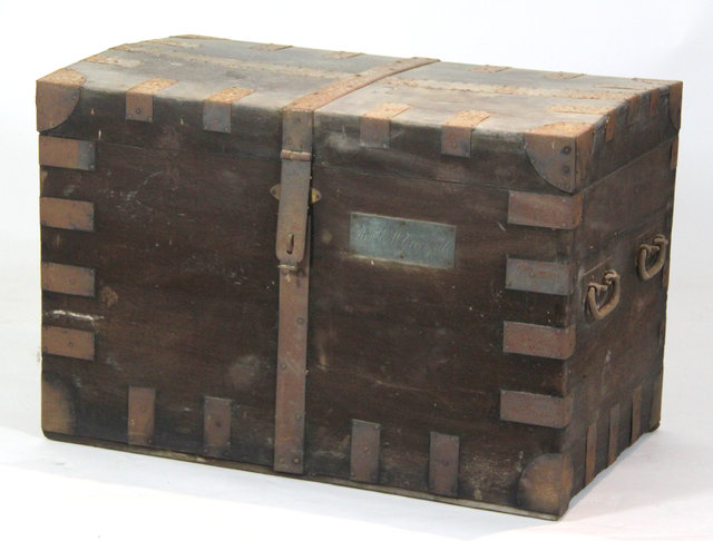 A metal bound silver chest with two