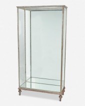 A METAL MOUNTED GLASS VITRINEA