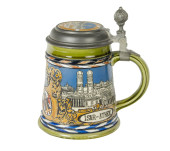 A METTLACH PEWTER MOUNTED CERA