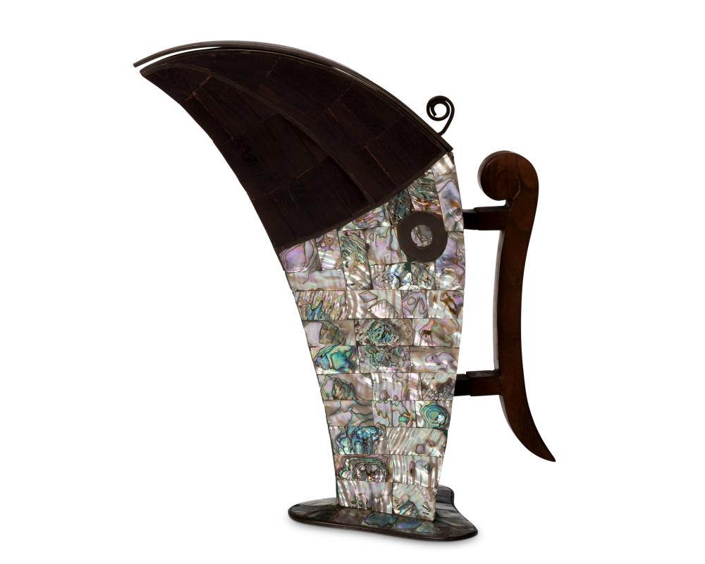 A MEXICAN ABALONE INLAID TOUCAN