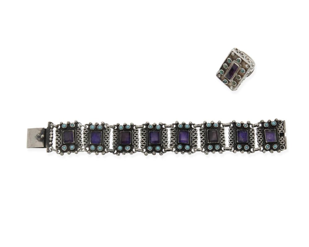 A MEXICAN SILVER BRACELET AND