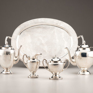 A Mexican Silver Five-Piece Tea and