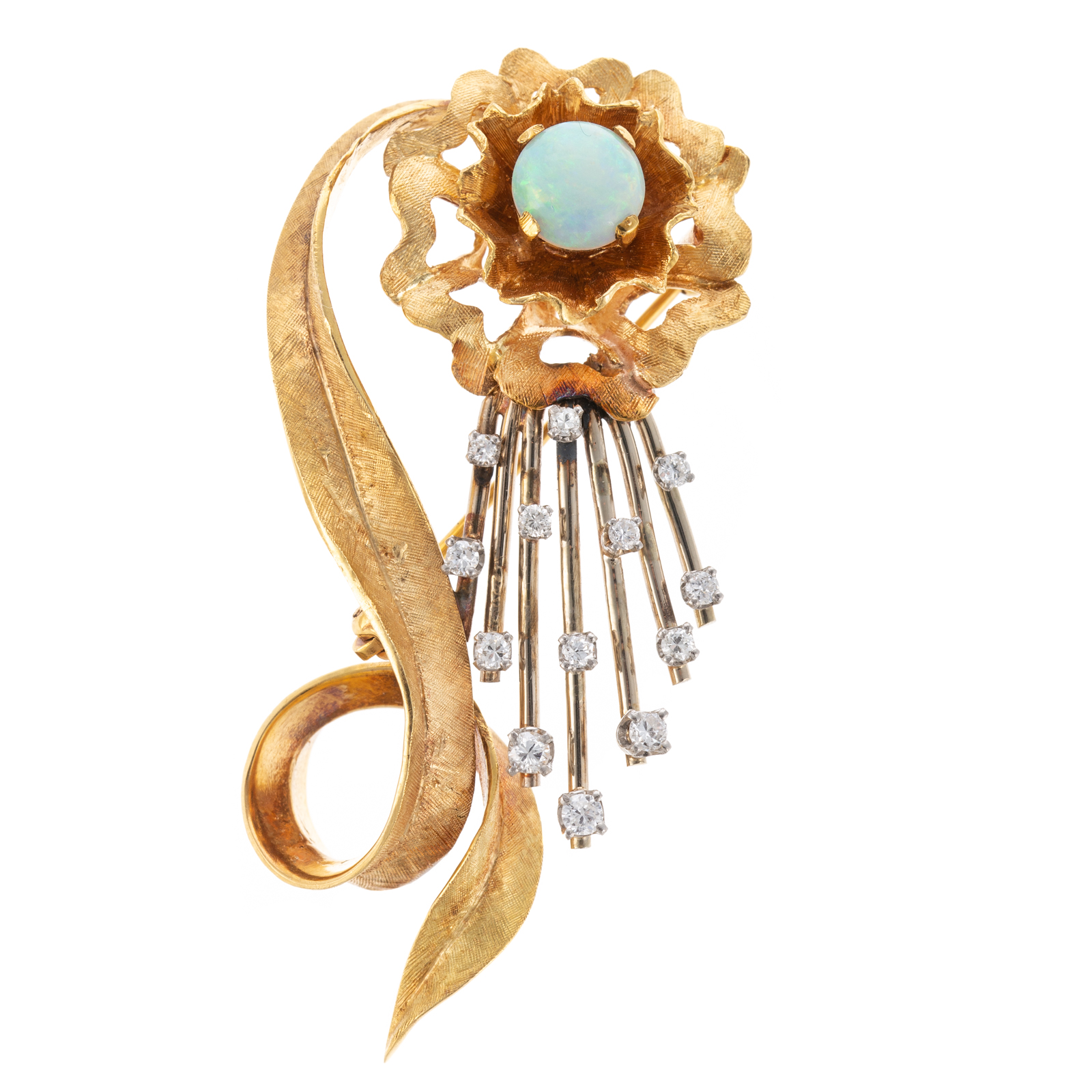 A MID-CENTURY DIAMOND & OPAL FLORAL