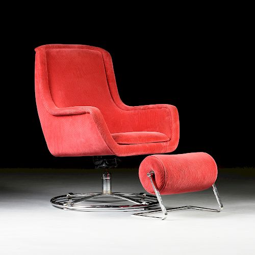 A MID CENTURY MODERN RED CORDUROY