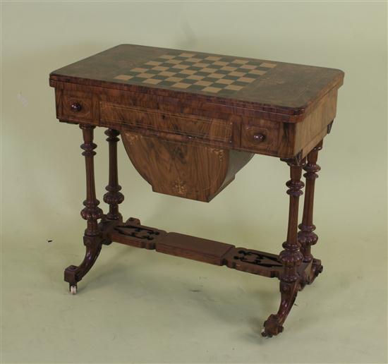 A mid Victorian burr walnut games /