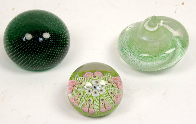 A millefiori paperweight and two