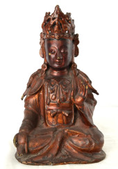 A MING DYNASTY PATINATED BRONZ