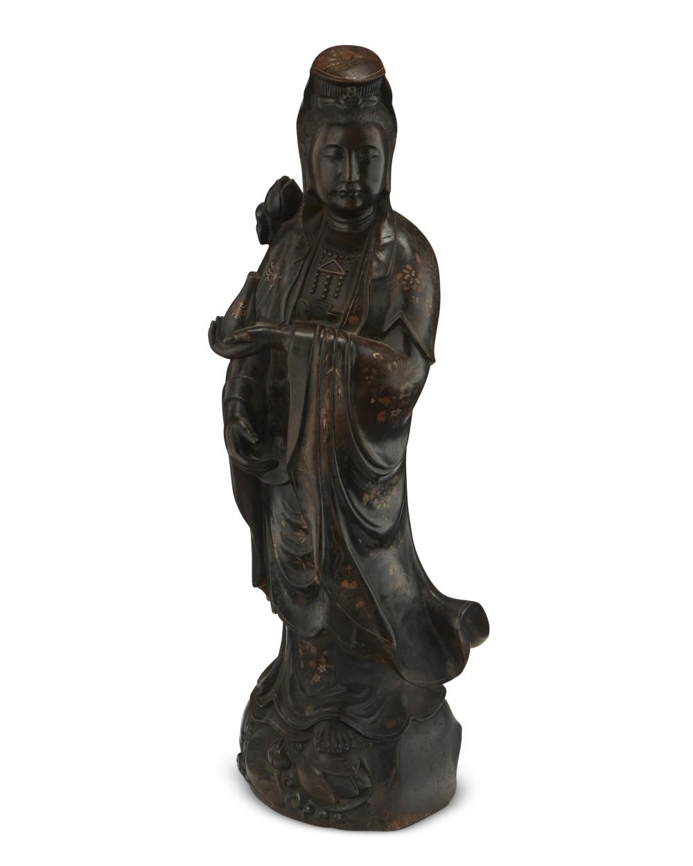 A MIXED METAL INLAID FIGURE OF