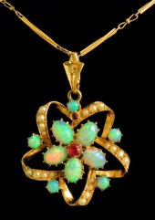 A modern 9ct gold opal seed pe