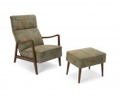A MODERN ARMCHAIR AND OTTOMANA