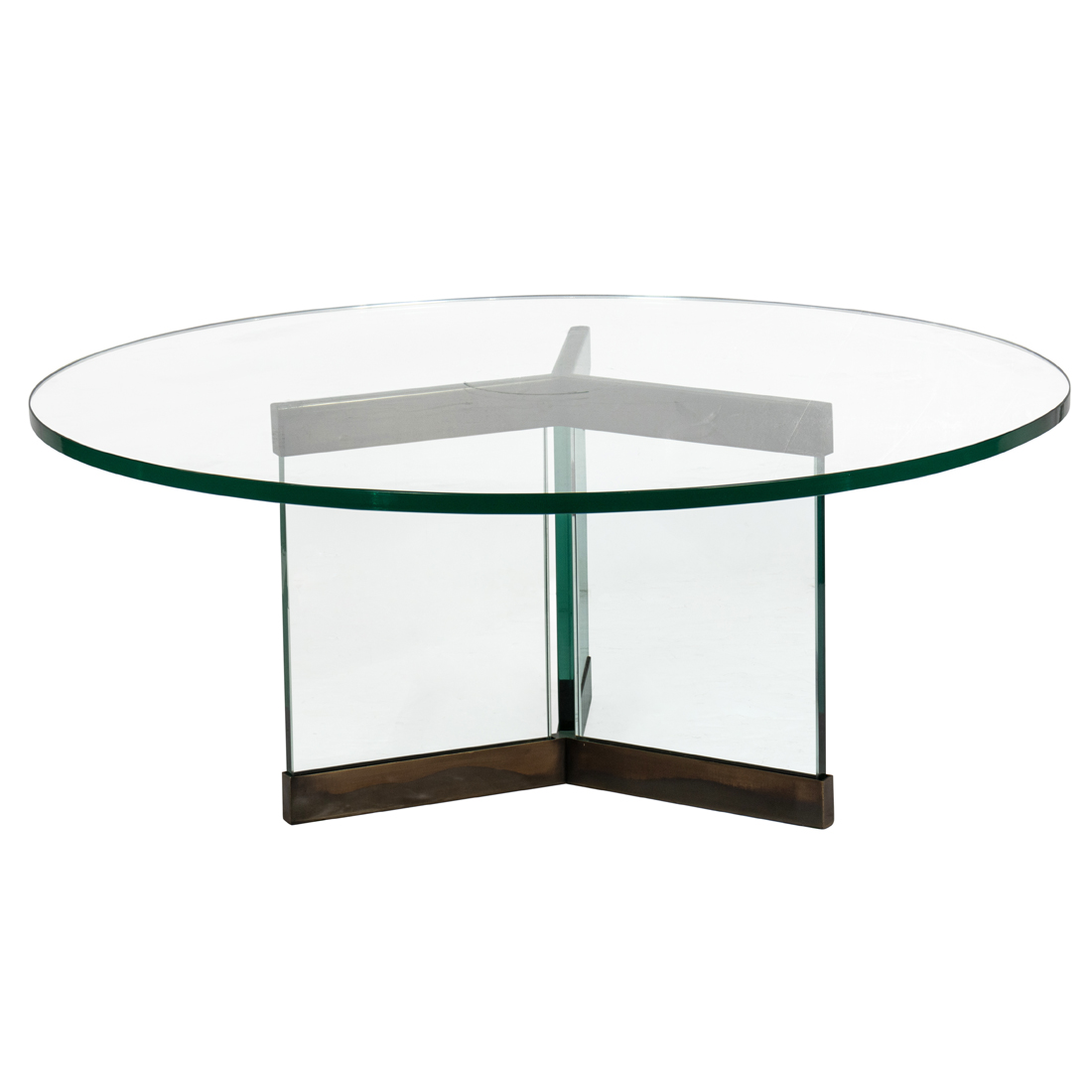 A MODERN BRASS AND GLASS ROUND