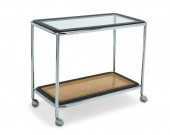 A MODERN CHROME AND RATTAN BAR