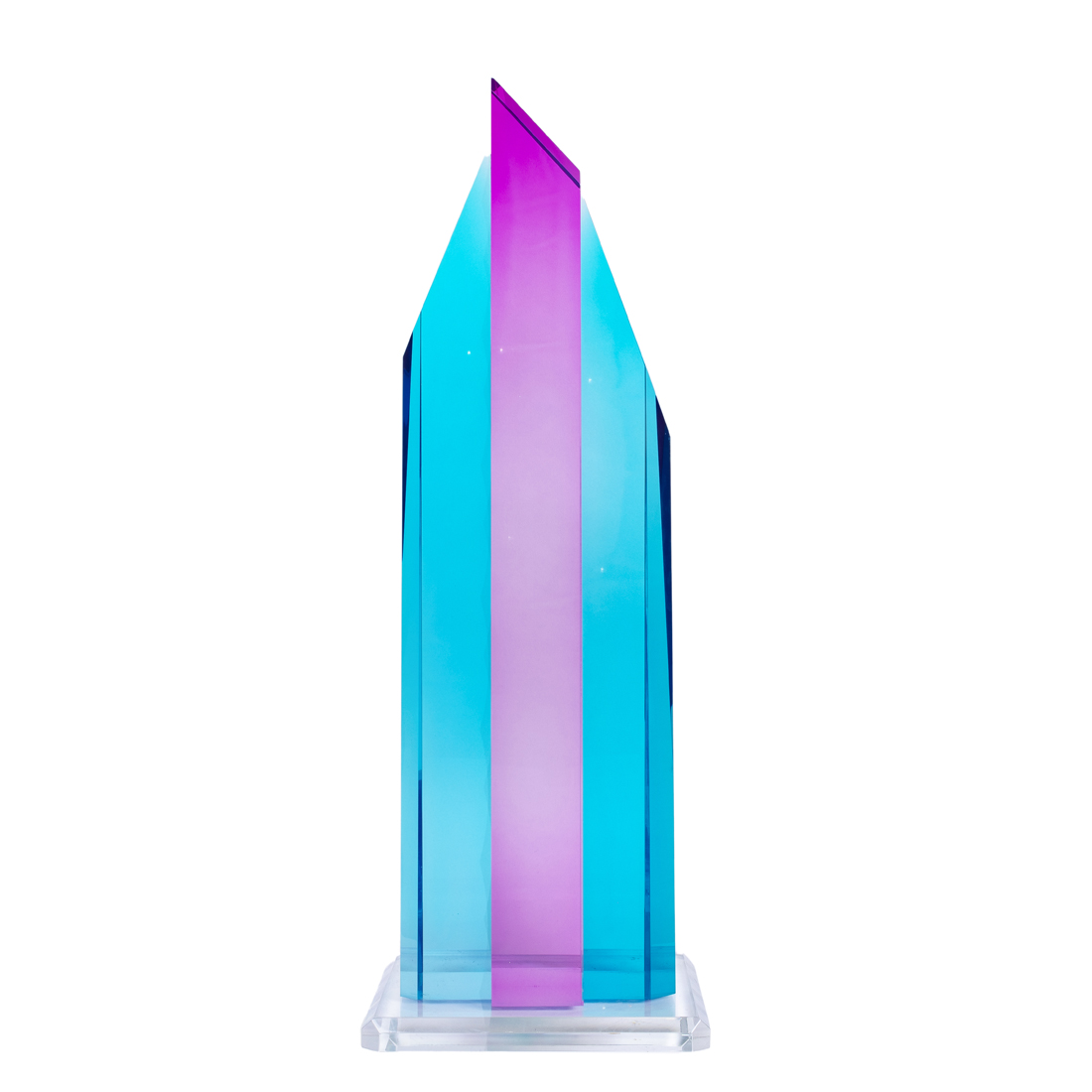 A MODERN COLORED ACRYLIC PRISM BY