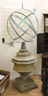 A modern copper armillary sphe