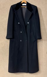 A modern double breasted black wool