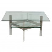 A MODERN GLASS AND CHROME TWO-