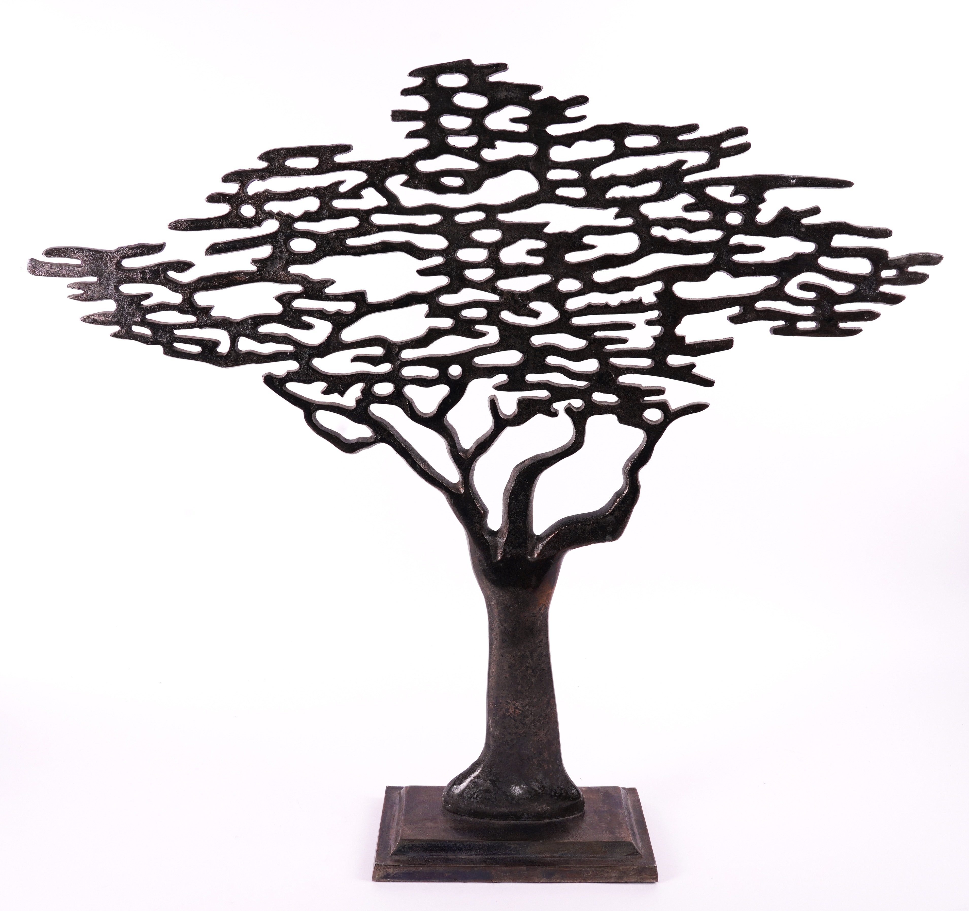A MODERN METAL SCULPTURE OF A